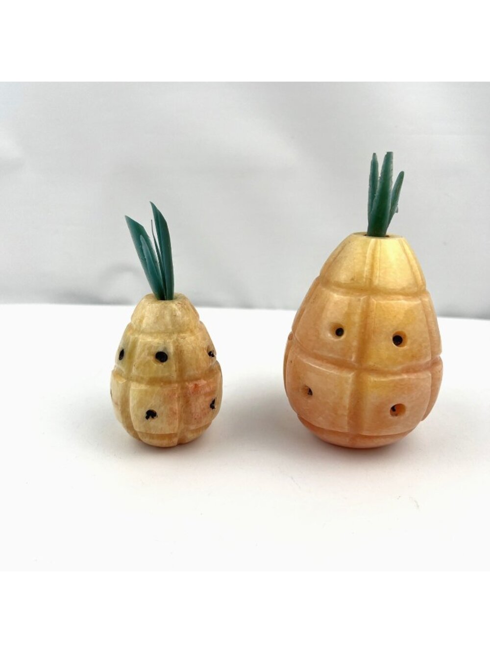 Lot of 2 Vintage Pineapple Italian MCM Hand Carved Marble Stone Alabaster Fruit